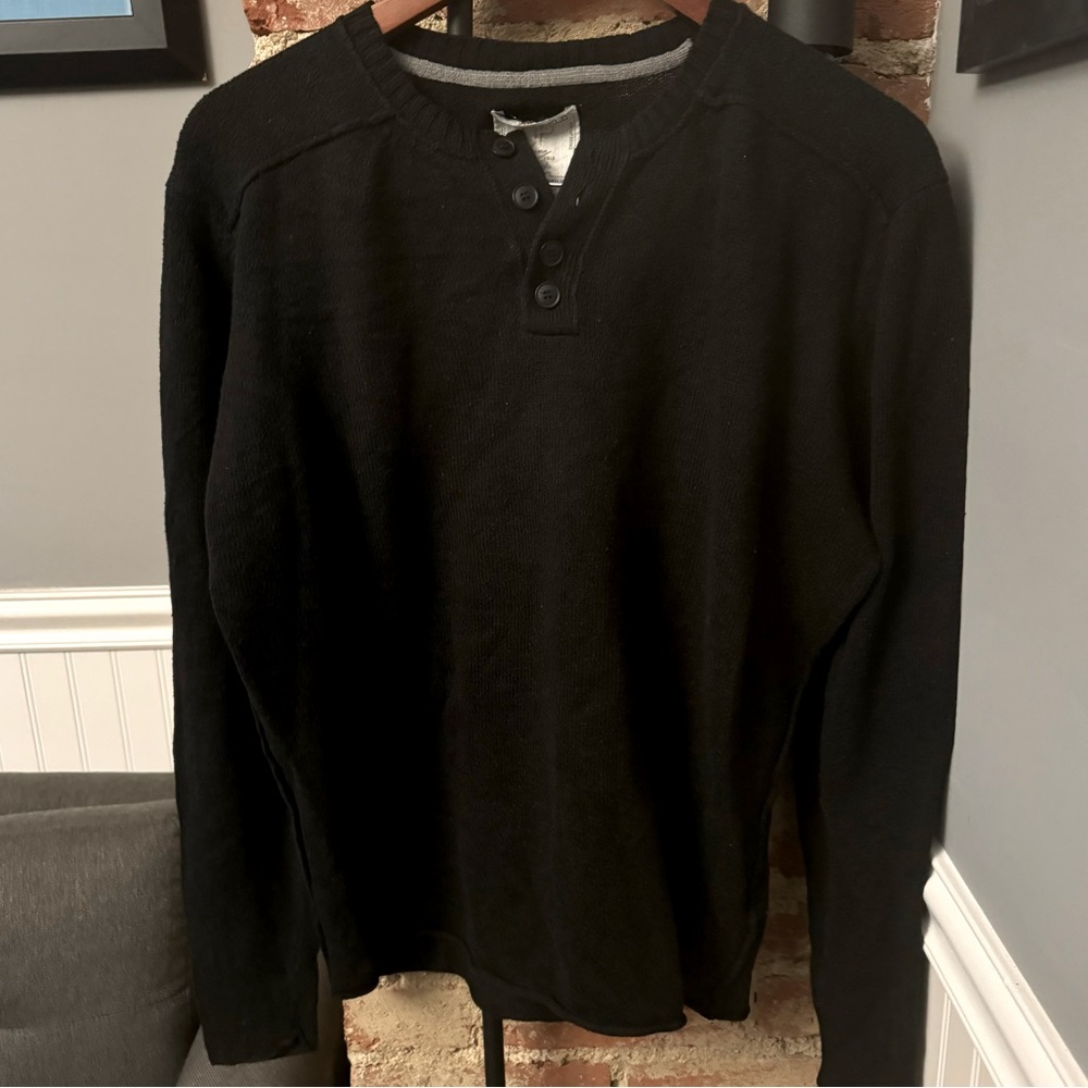 Springfield Men’s Black Wool Blend Henley Sweater Size Large